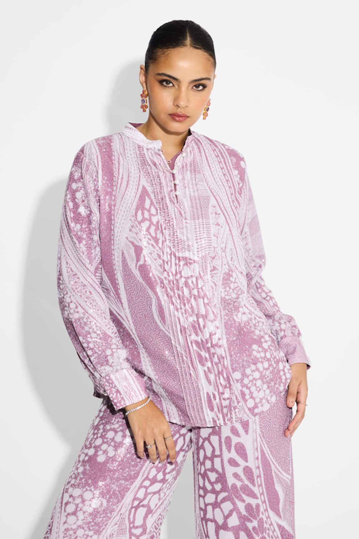 SHASHA GABA Amorphous Print Pintuck Shirt 