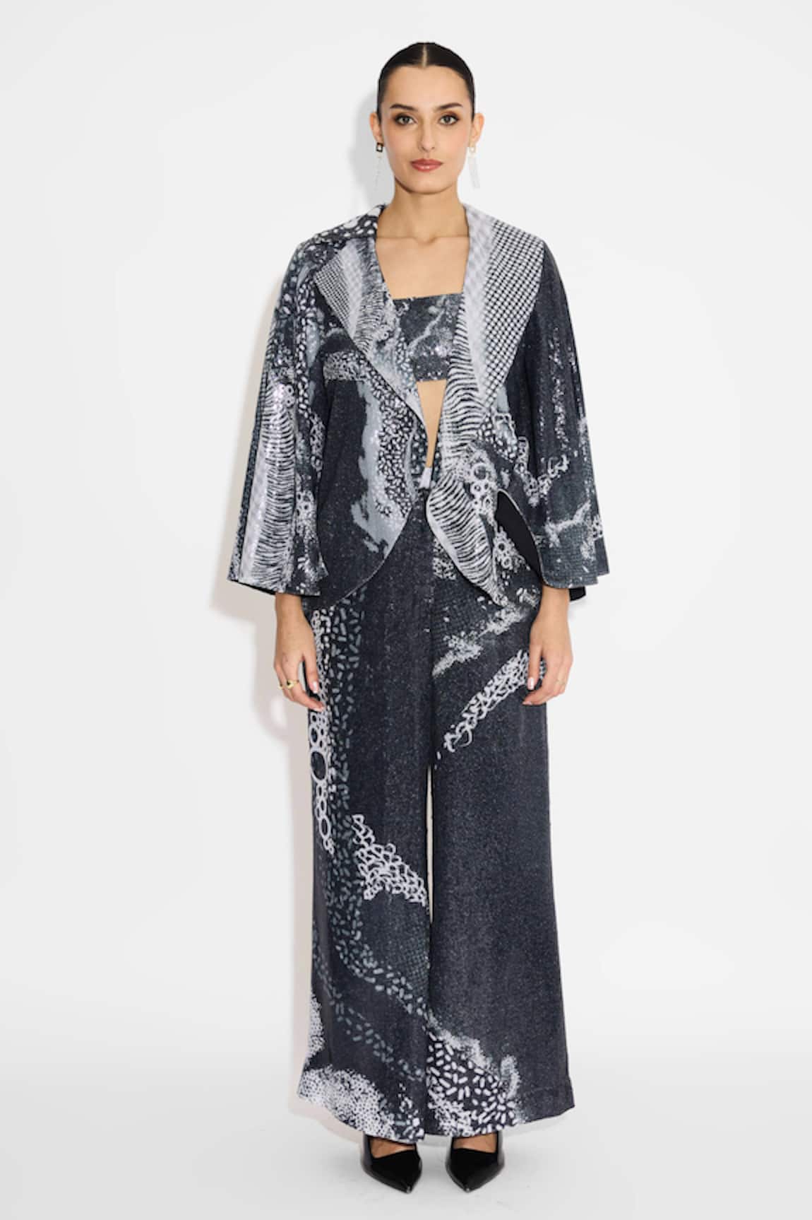 SHASHA GABA Black Amorphous Sequins Flared Pant 