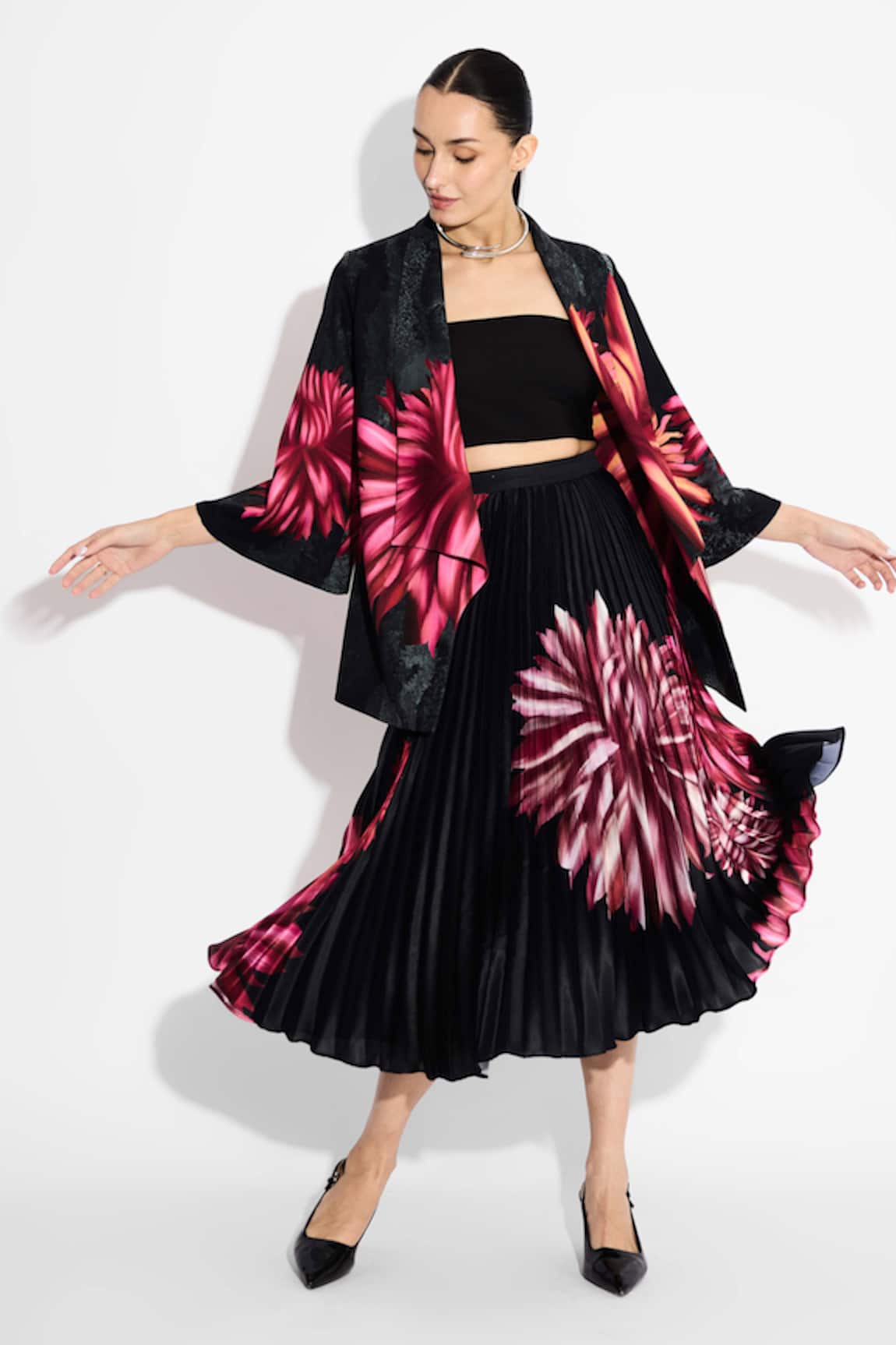 SHASHA GABA Floral Sunrise Pleat Skirt 