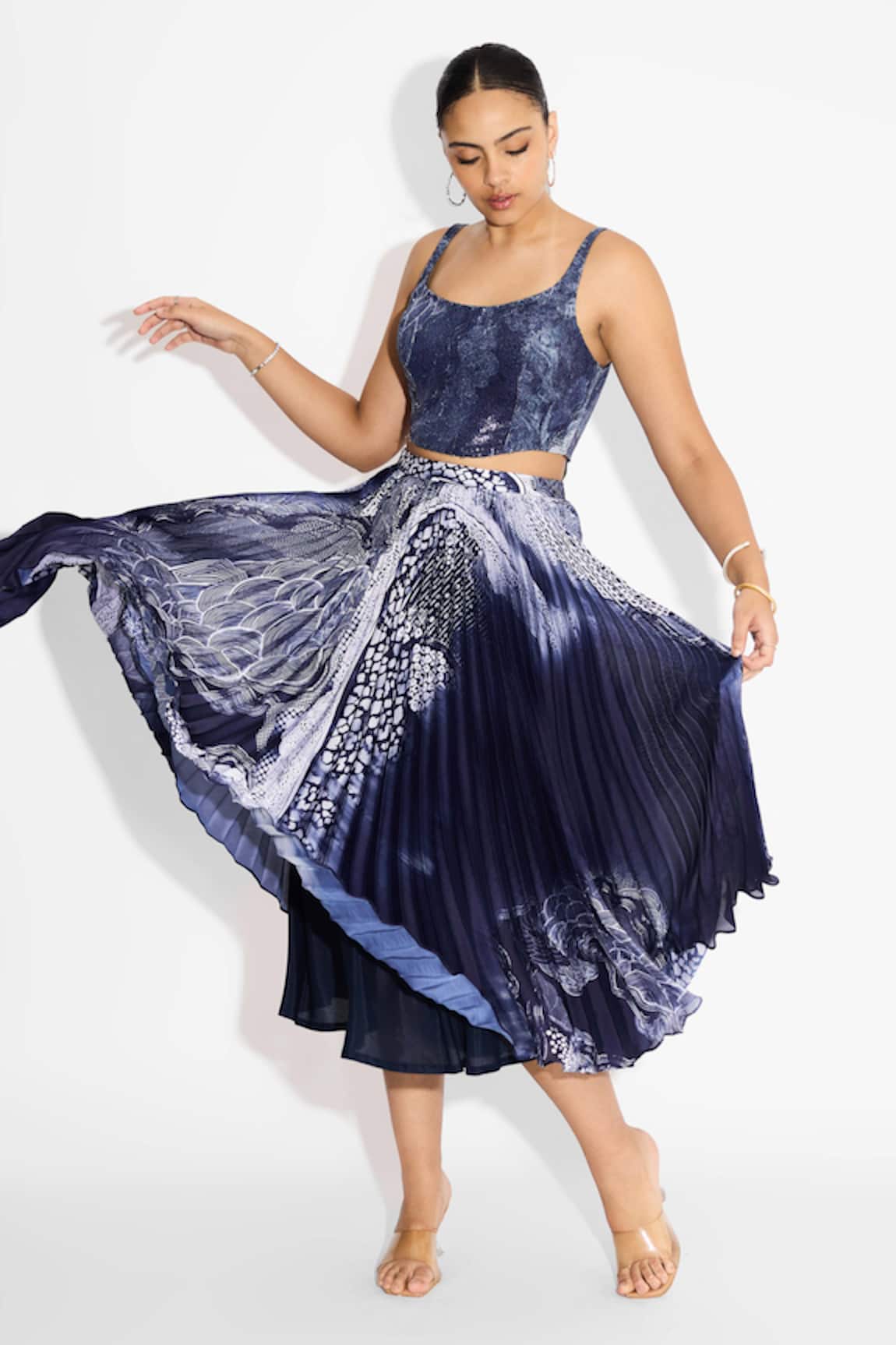 SHASHA GABA Swirl Pleated Skirt 