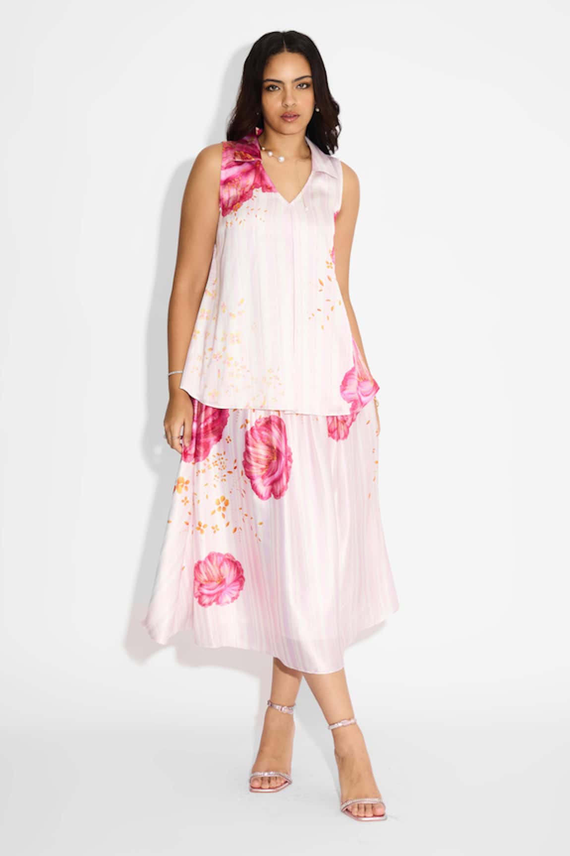 SHASHA GABA Floral Gathered Midi Skirt 