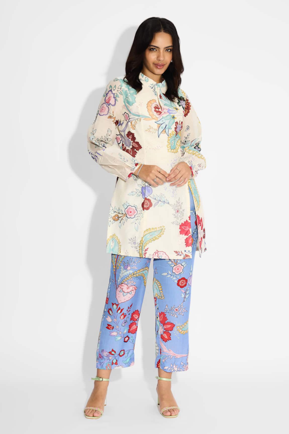 SHASHA GABA Floral Printed Cue Blue Pants 