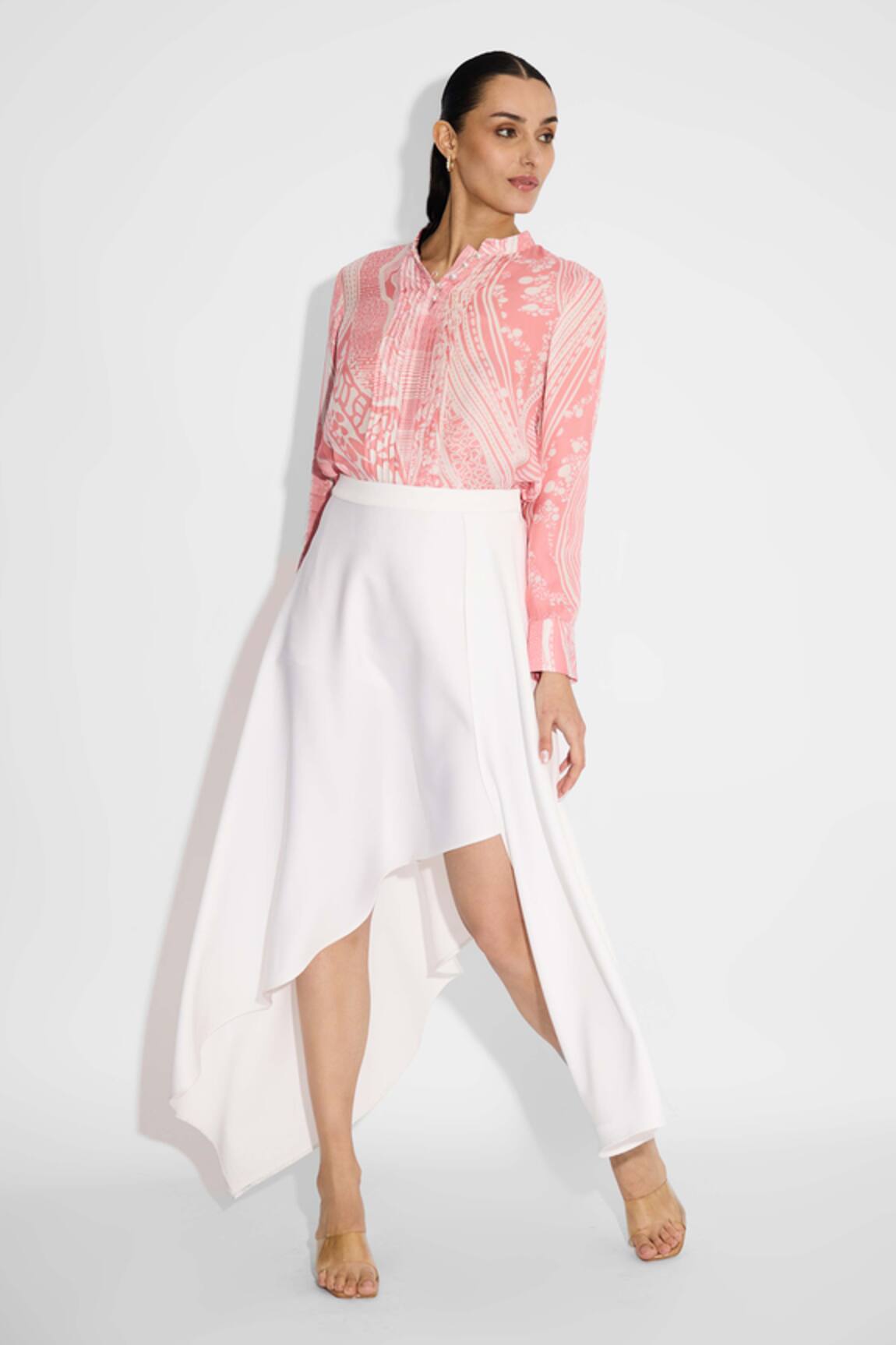 SHASHA GABA Draped Ivory Midi Skirt 