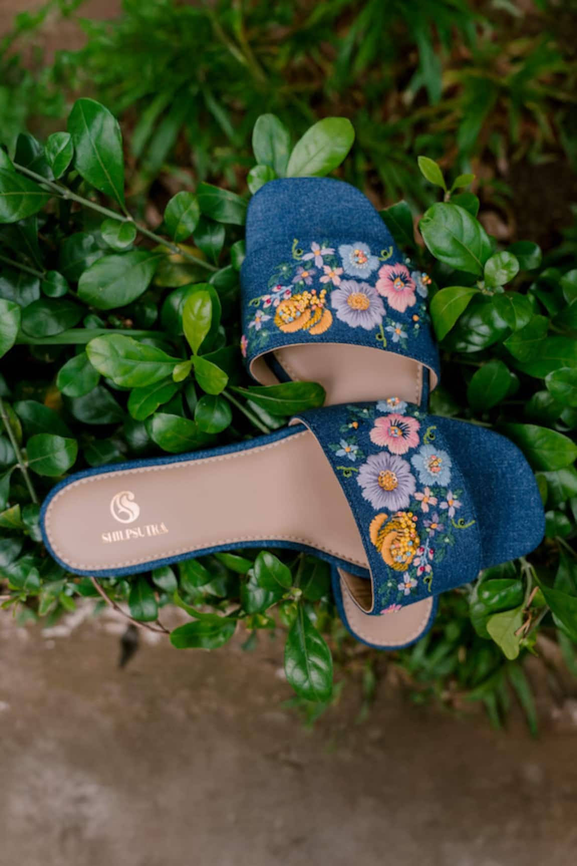 Shilpsutra Floral Embroidered Denim Flats