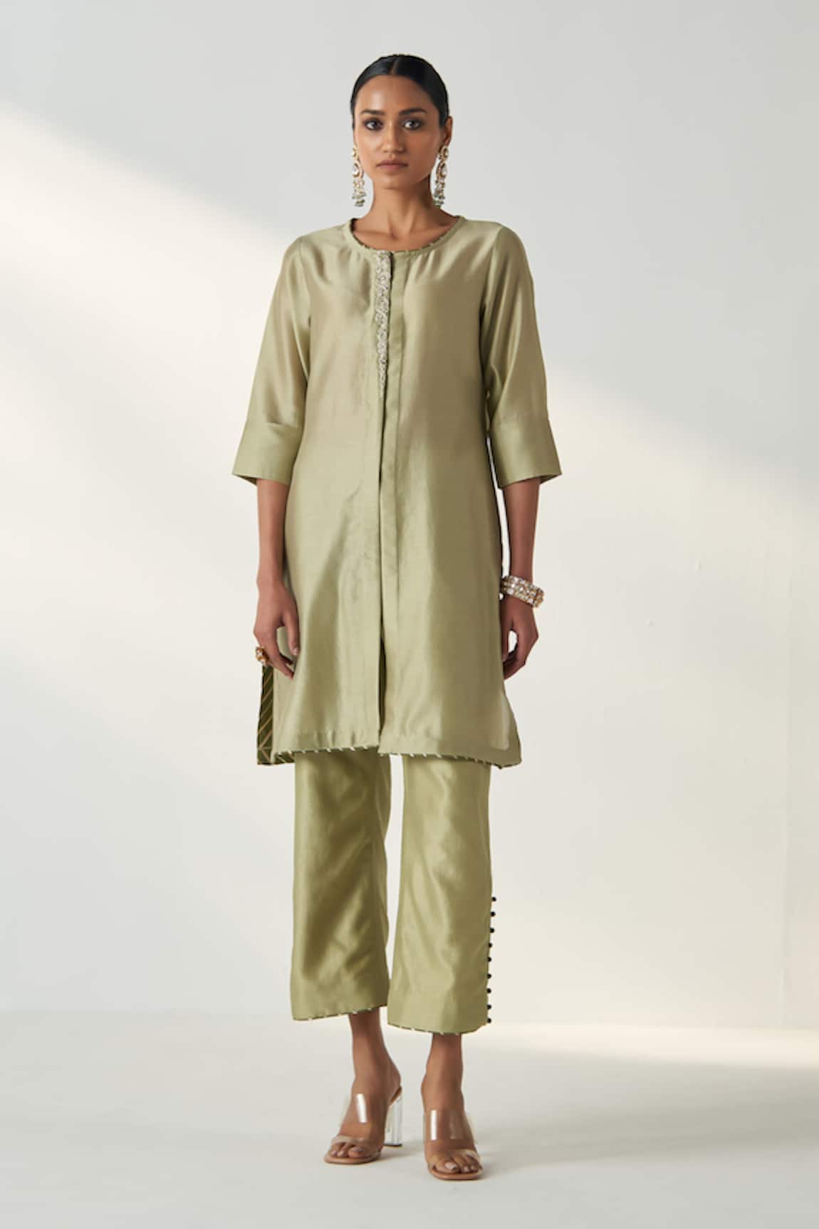 Studio Bagechaa Chanderi Green Kurta Set 