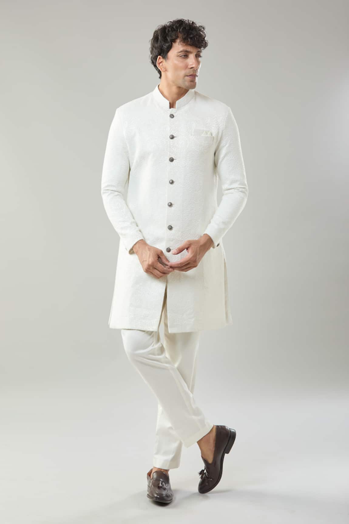 Arihant Rai Sinha Woven Jacquard Sherwani & Pollo Pant Set 