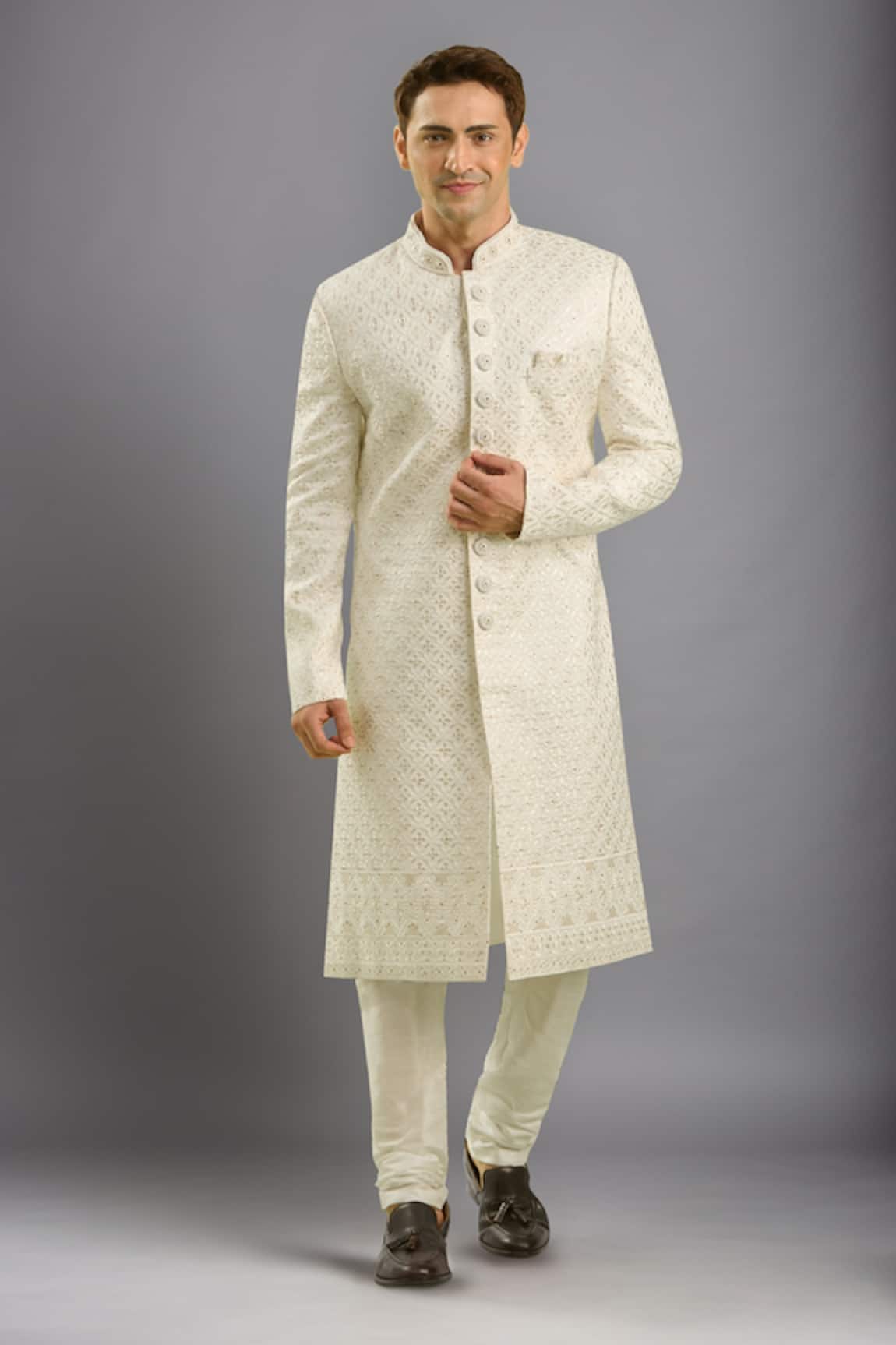 Arihant Rai Sinha Cream Hand Embroidered Sherwani Set 