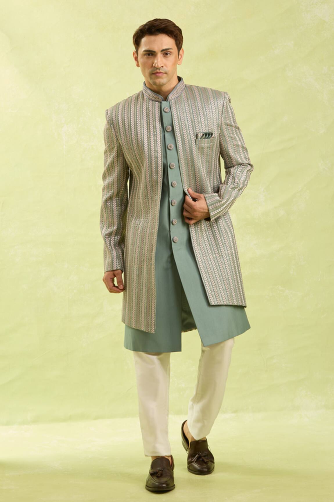 Arihant Rai Sinha Dark Gray 2-Piece Sherwani Set 