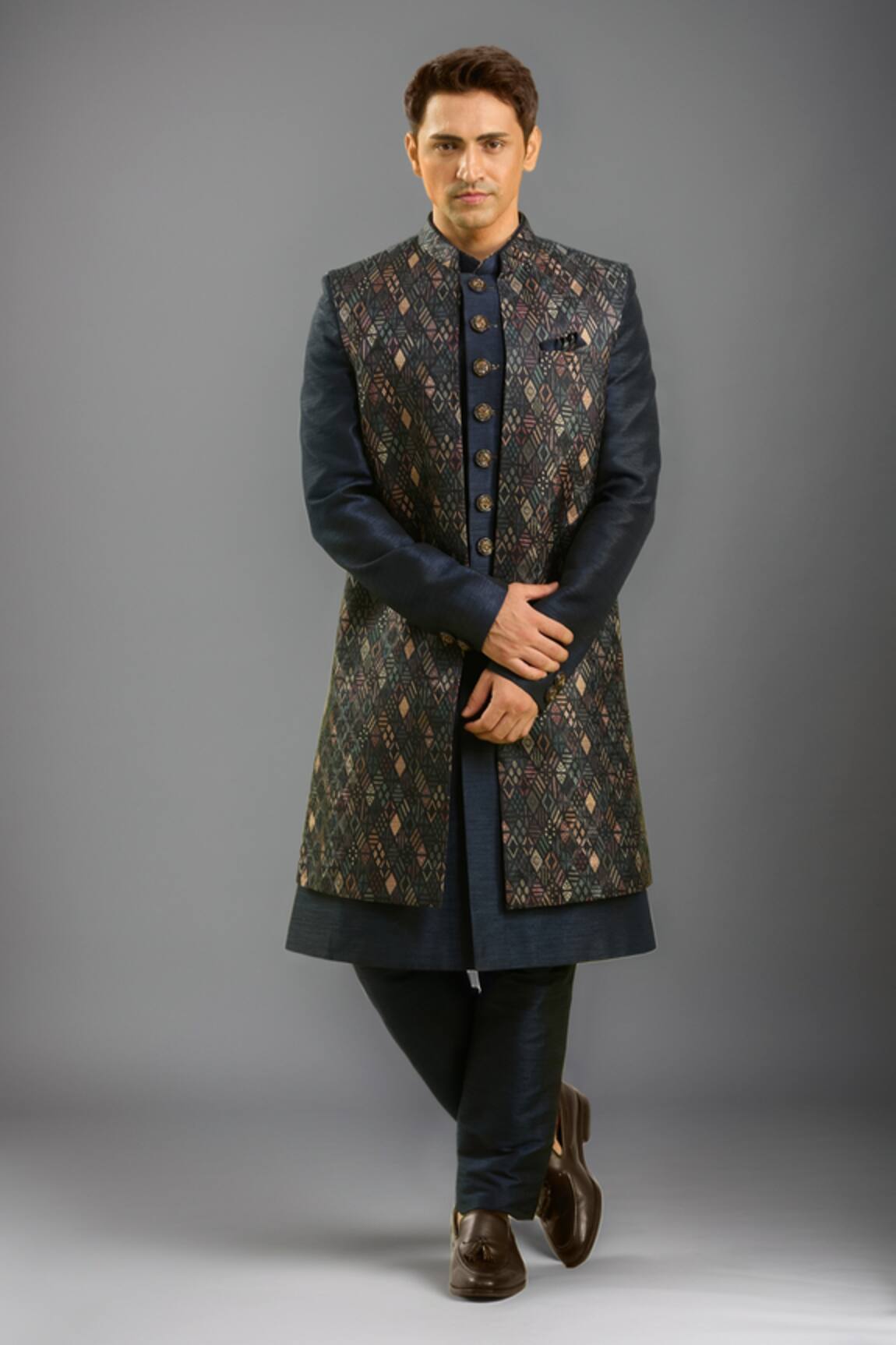 Arihant Rai Sinha Blue Digital Print Nehru Jacket Set 