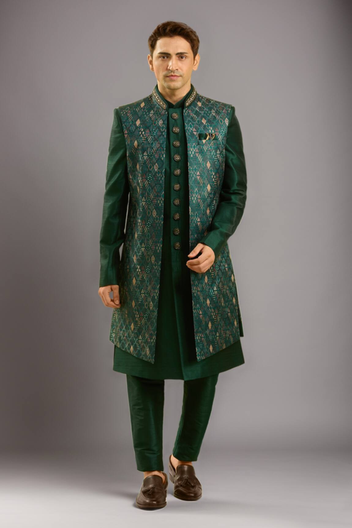 Arihant Rai Sinha Green Embroidered 3 Piece Jacket Set 