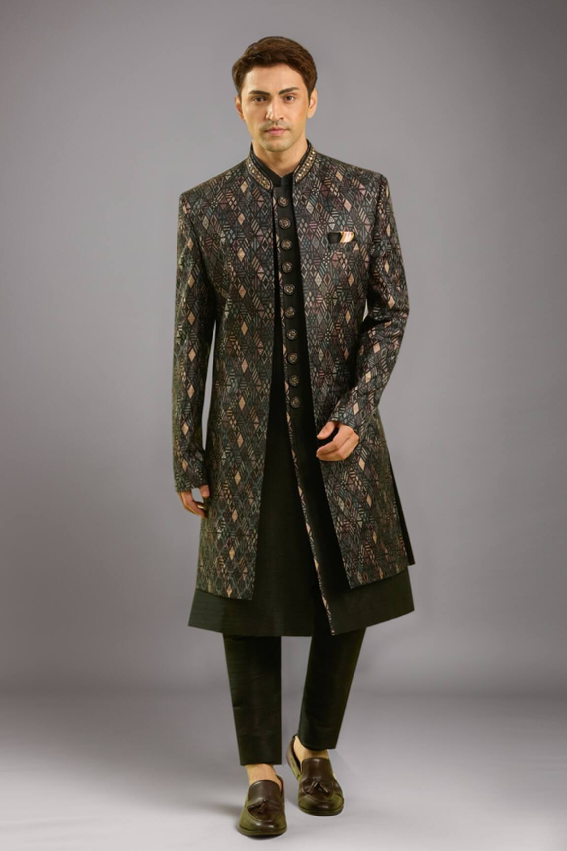 Arihant Rai Sinha Black Digital Print Sherwani Set 