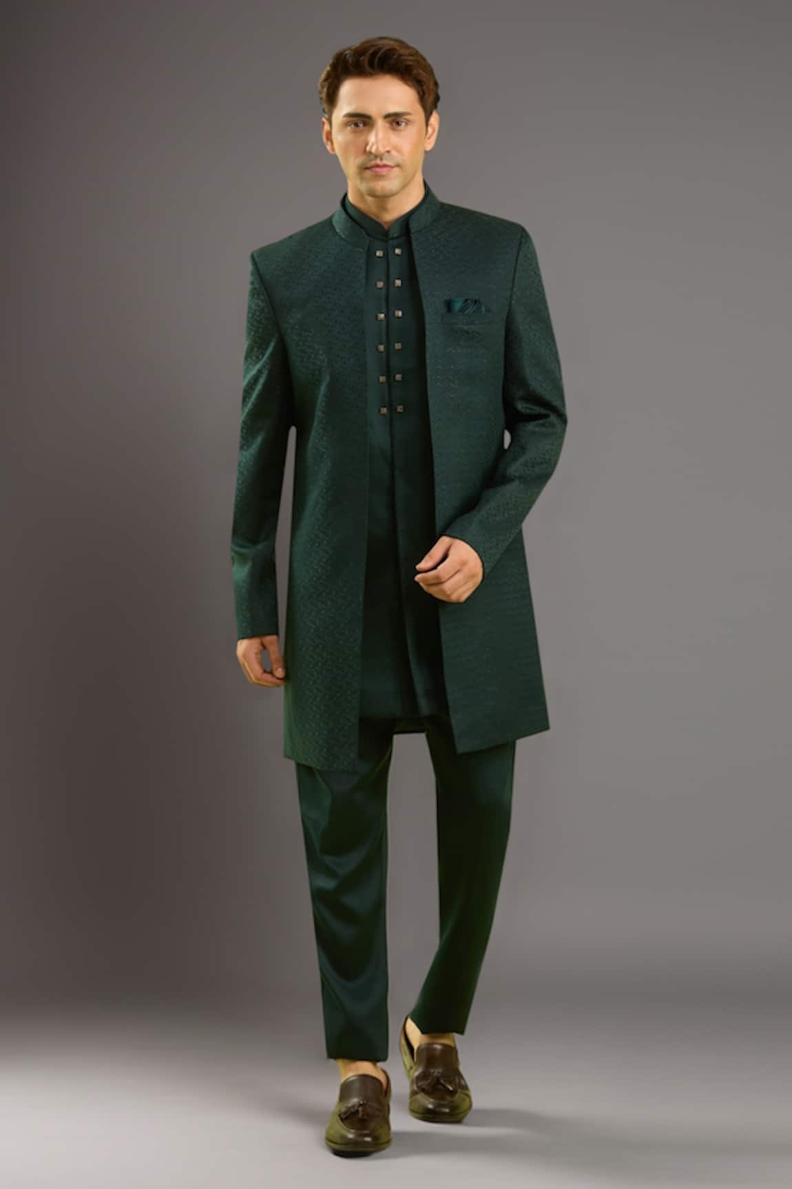 Arihant Rai Sinha Green Jacquard Silk 3 Piece Jacket Set 