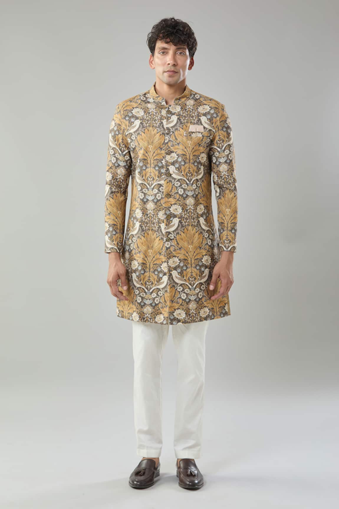 Arihant Rai Sinha Floral Print Semi Indo Sherwani Set 