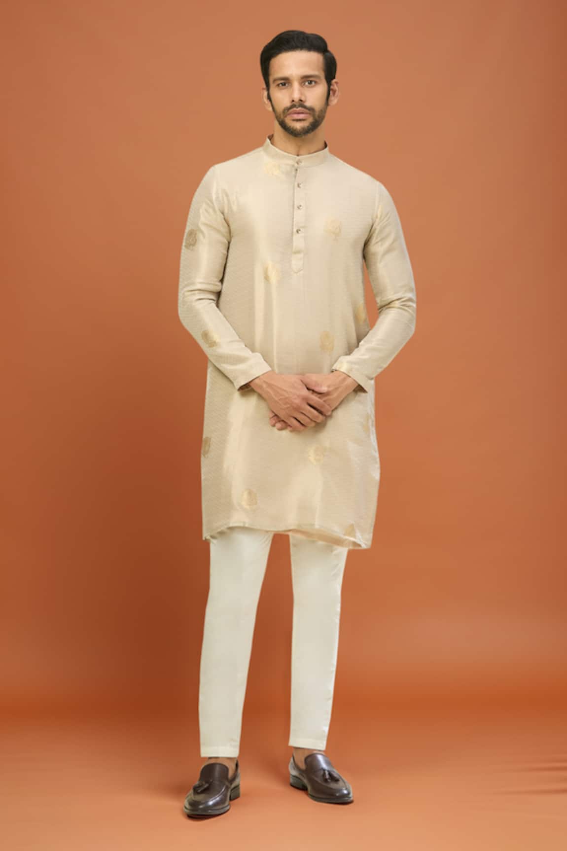 Arihant Rai Sinha Gold Kanjivaram Silk Kurta Set 