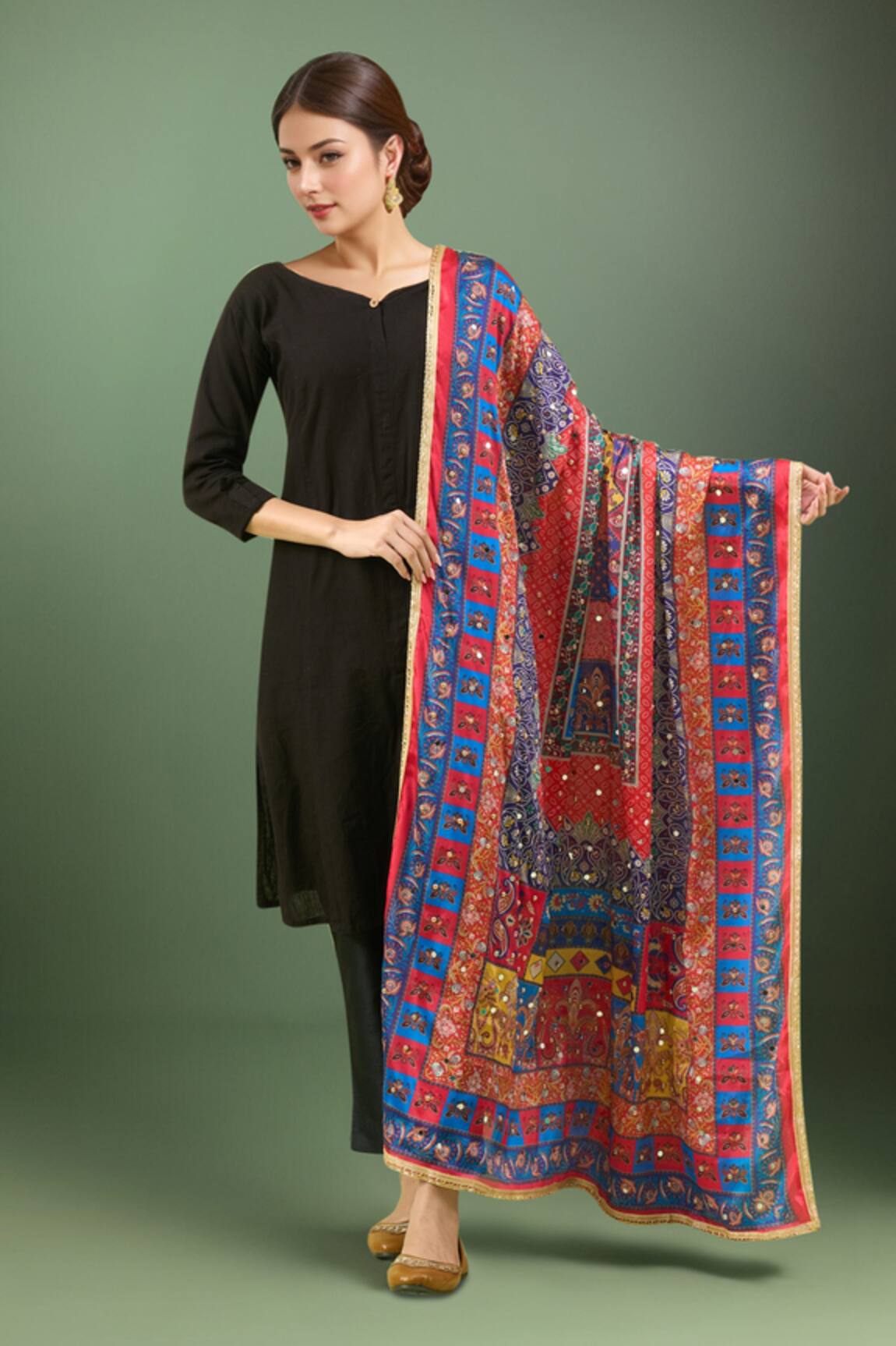 Samyukta Singhania Ethnic Printed Mirror Work Dupatta 