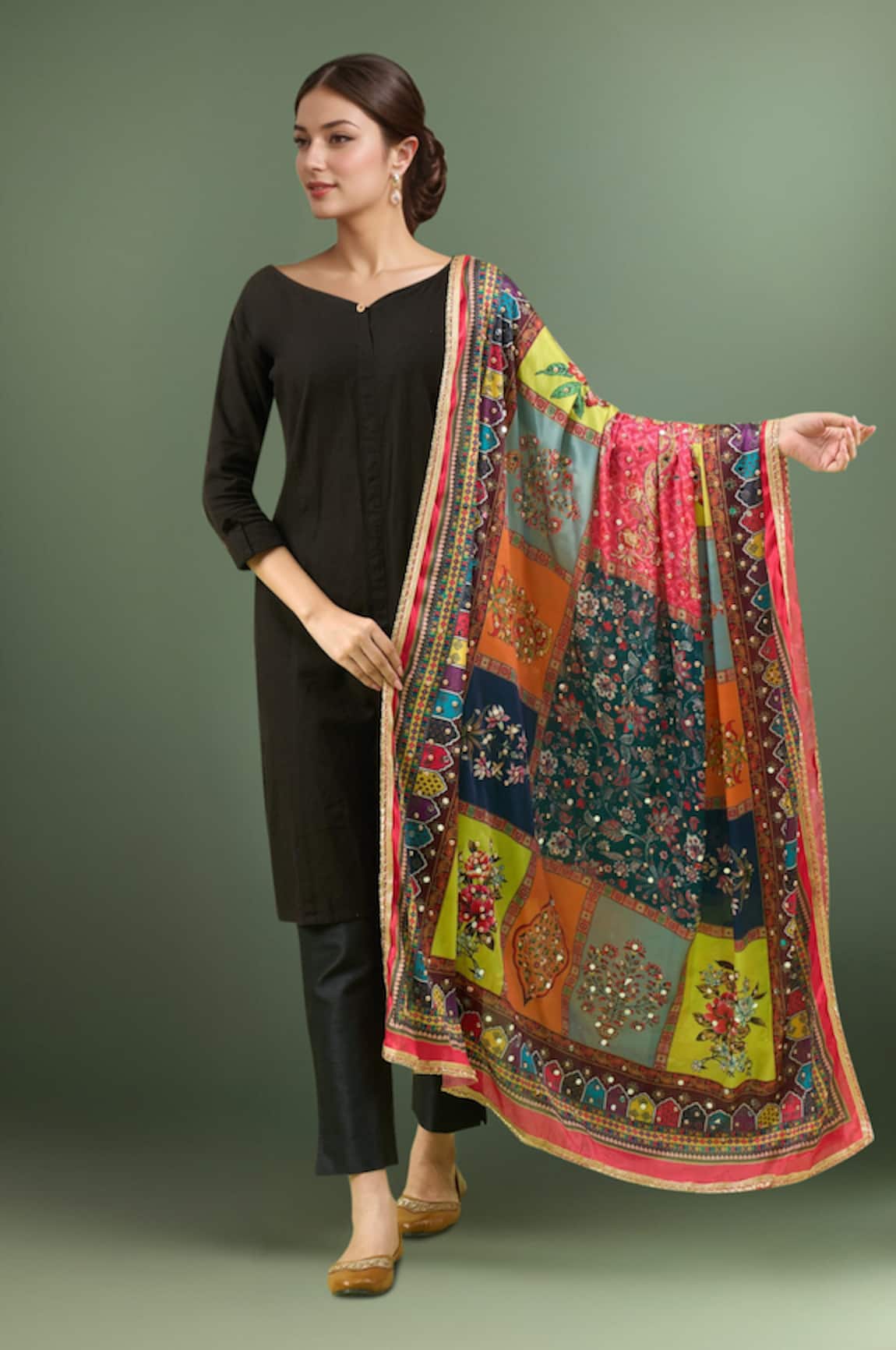 Samyukta Singhania Ethnic Printed Mirror Work Dupatta 