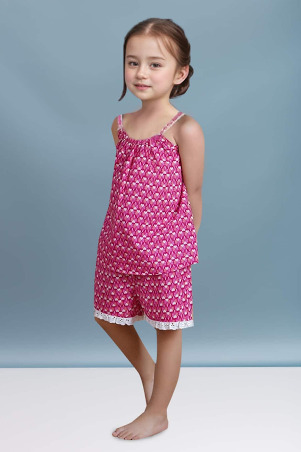 Samyukta Singhania Pink Cotton Kids Top & Shorts Set 