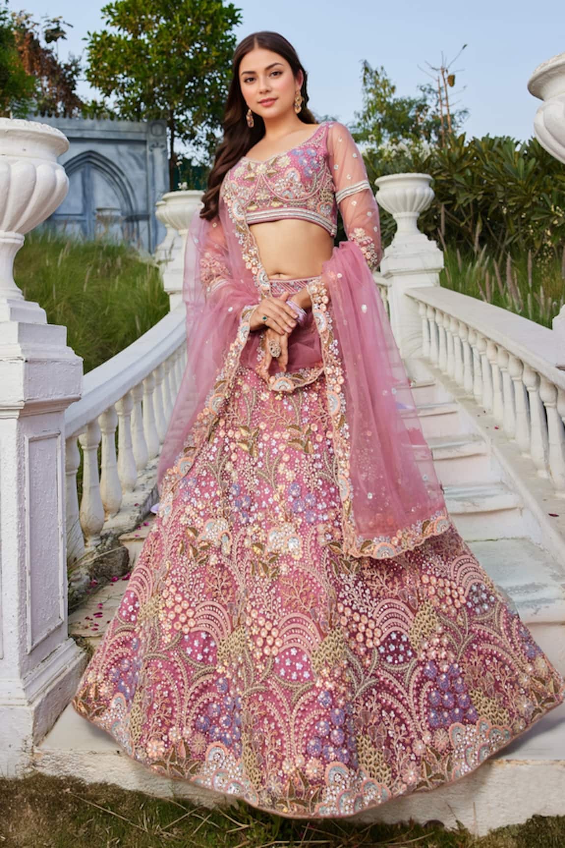 Samyukta Singhania Pink Embroidered Lehenga Set 