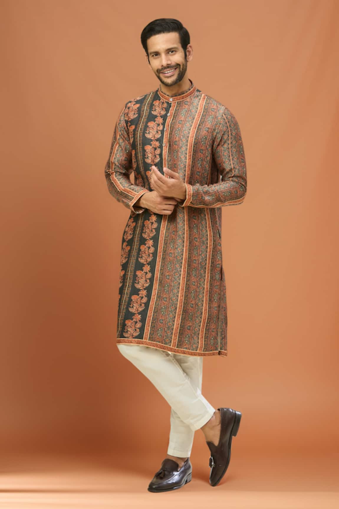 Arihant Rai Sinha Black & Orange Printed Kurta Set 
