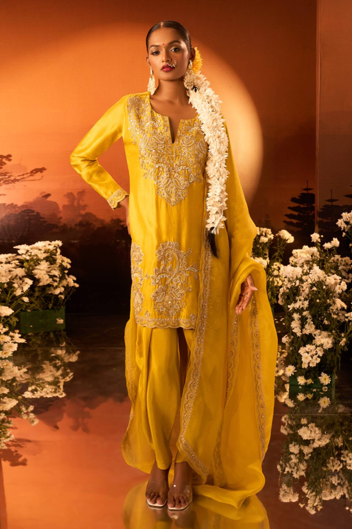 Neha Khullar x AZA Yellow Embroidered Kurta Set 