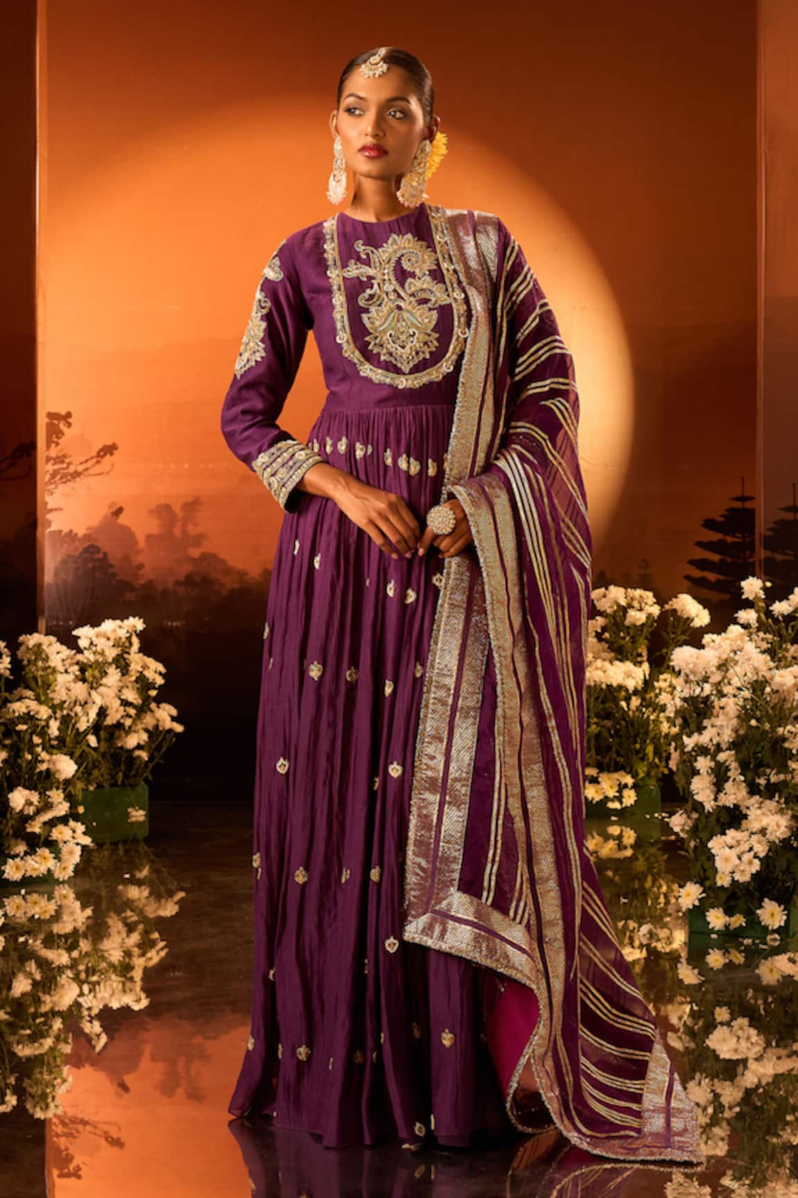 Neha Khullar x AZA Embroidered Purple Anarkali Set 
