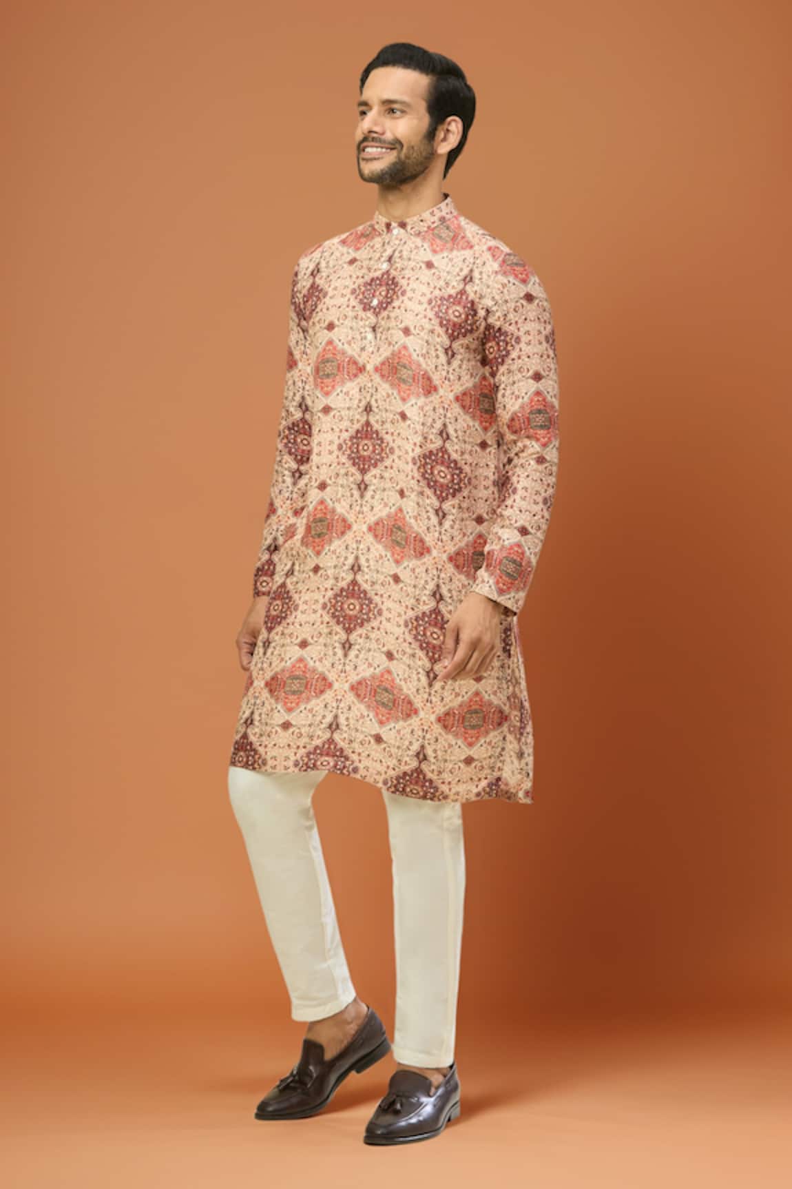 Arihant Rai Sinha Red Beige Digital Print Kurta Set 