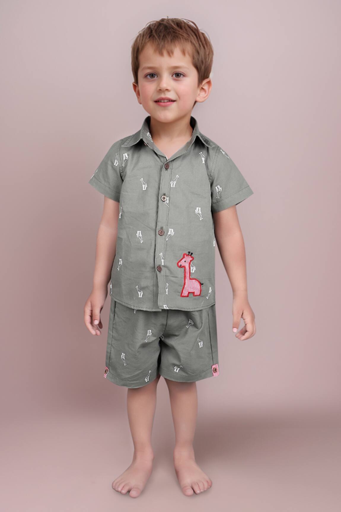Arihant Rai Sinha Khaki Grey Cotton Shirt & Shorts Set 