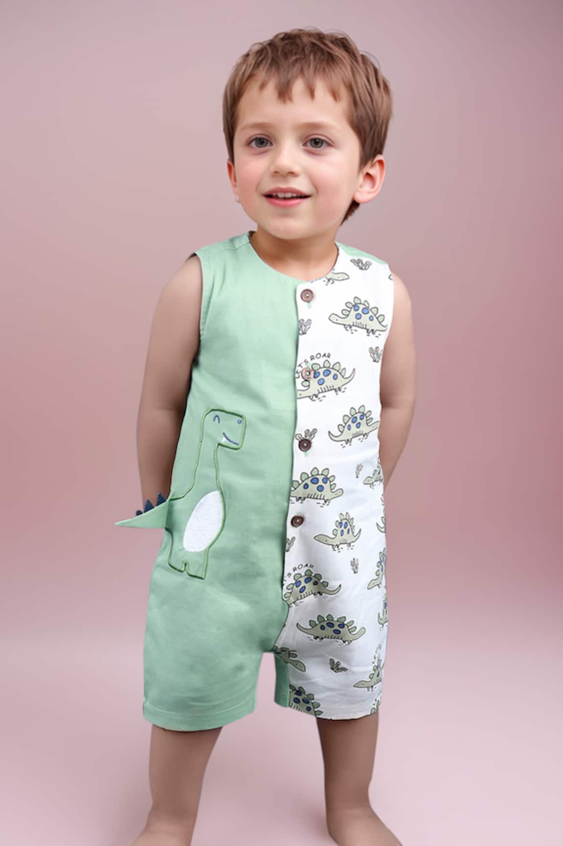 Arihant Rai Sinha Green Dinosaur Print Romper 