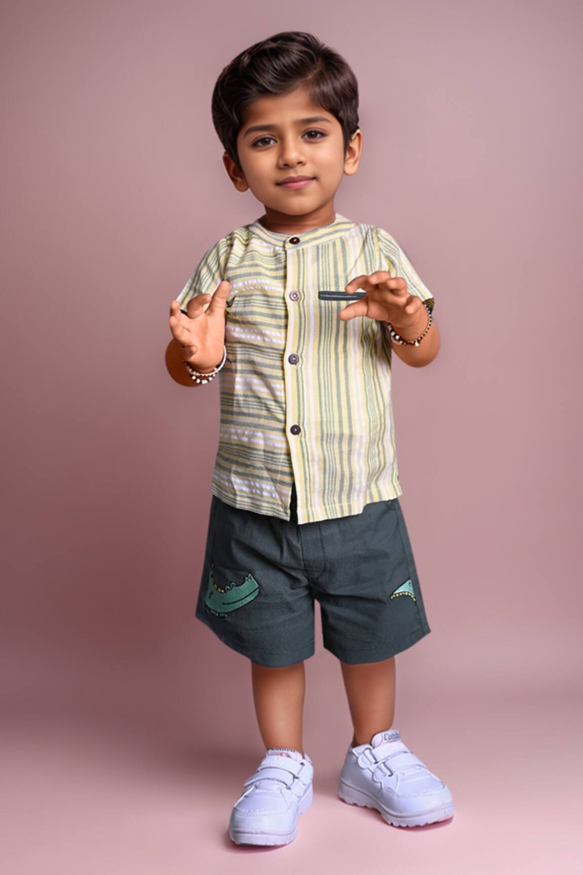 Arihant Rai Sinha Striped Yellow Shirt & Green Shorts 