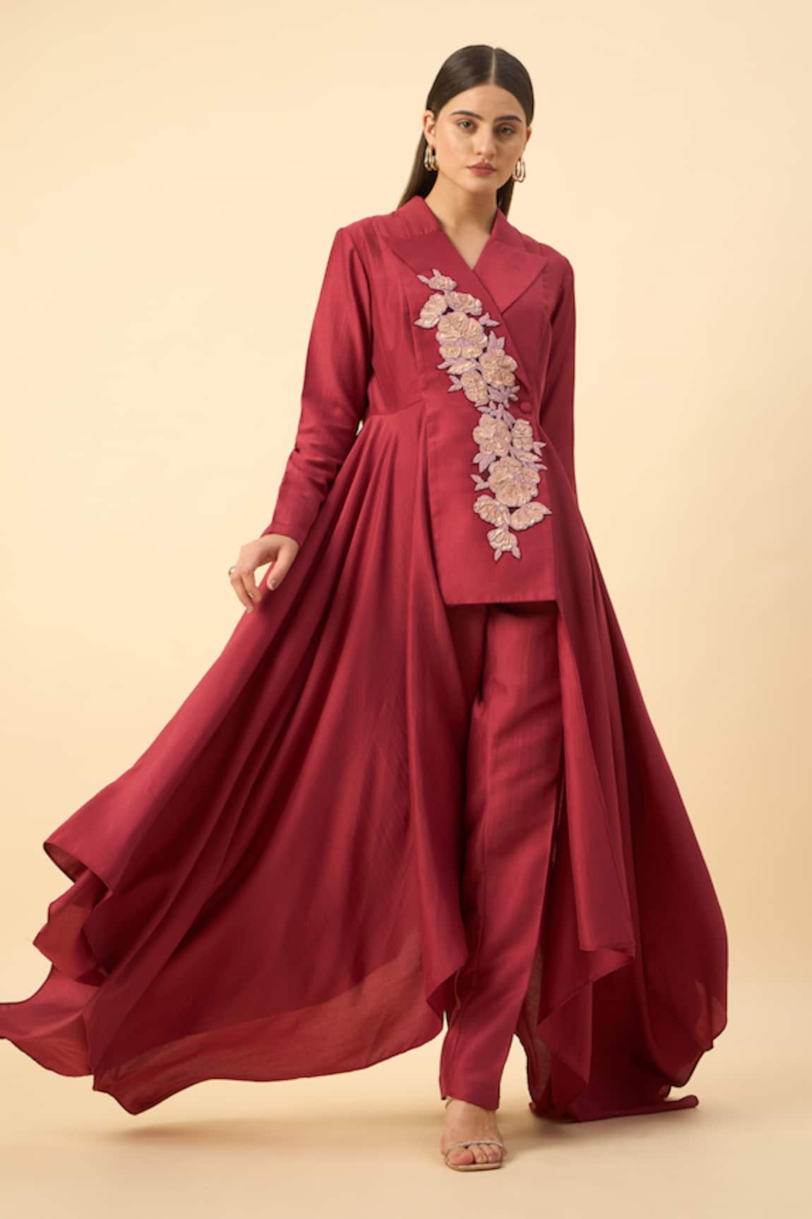 Aakaar Crimson Red Designer Blazer & Pant Set 