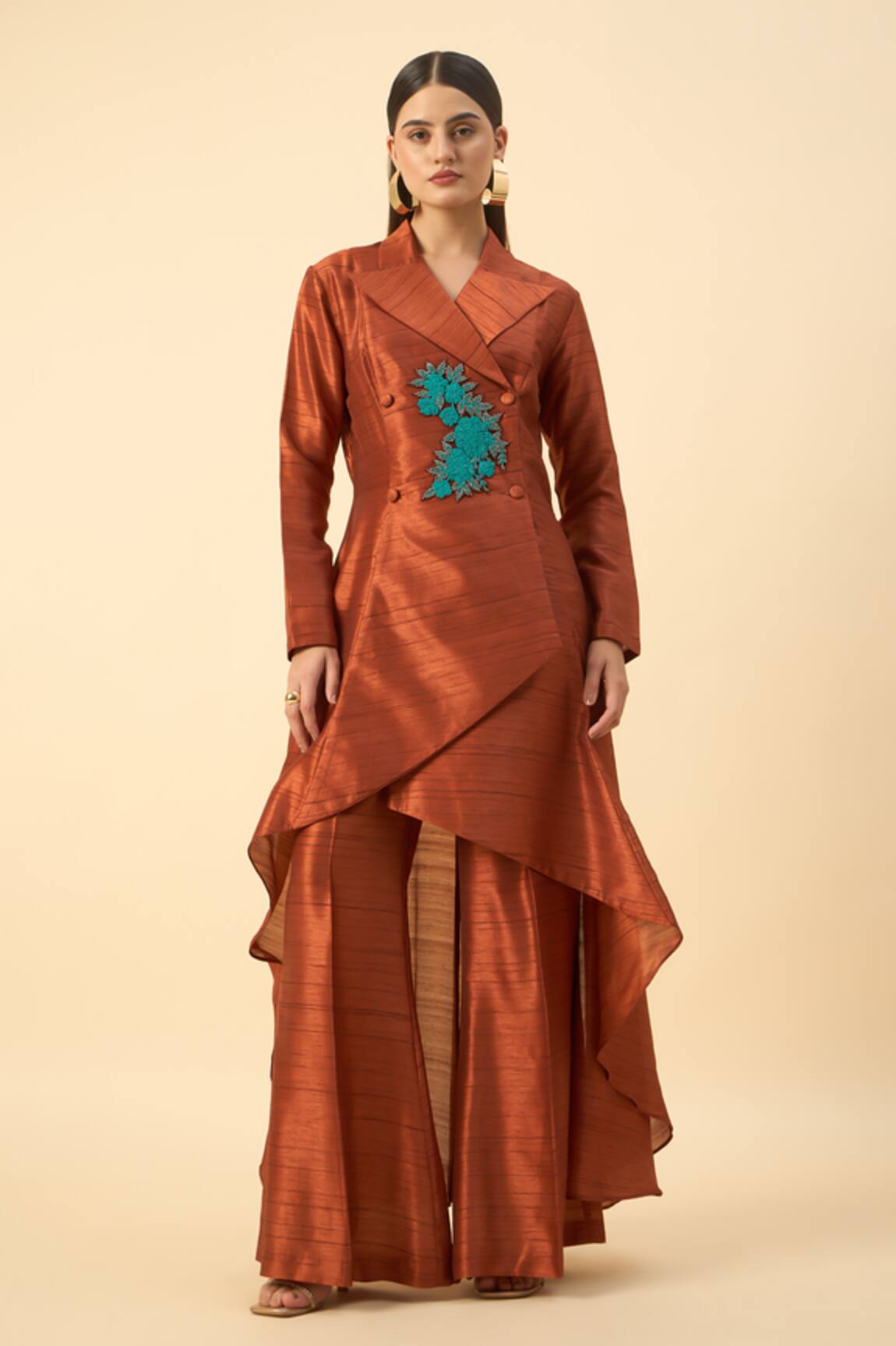 Aakaar Copper Brown Blazer Tunic & Palazzo Set 