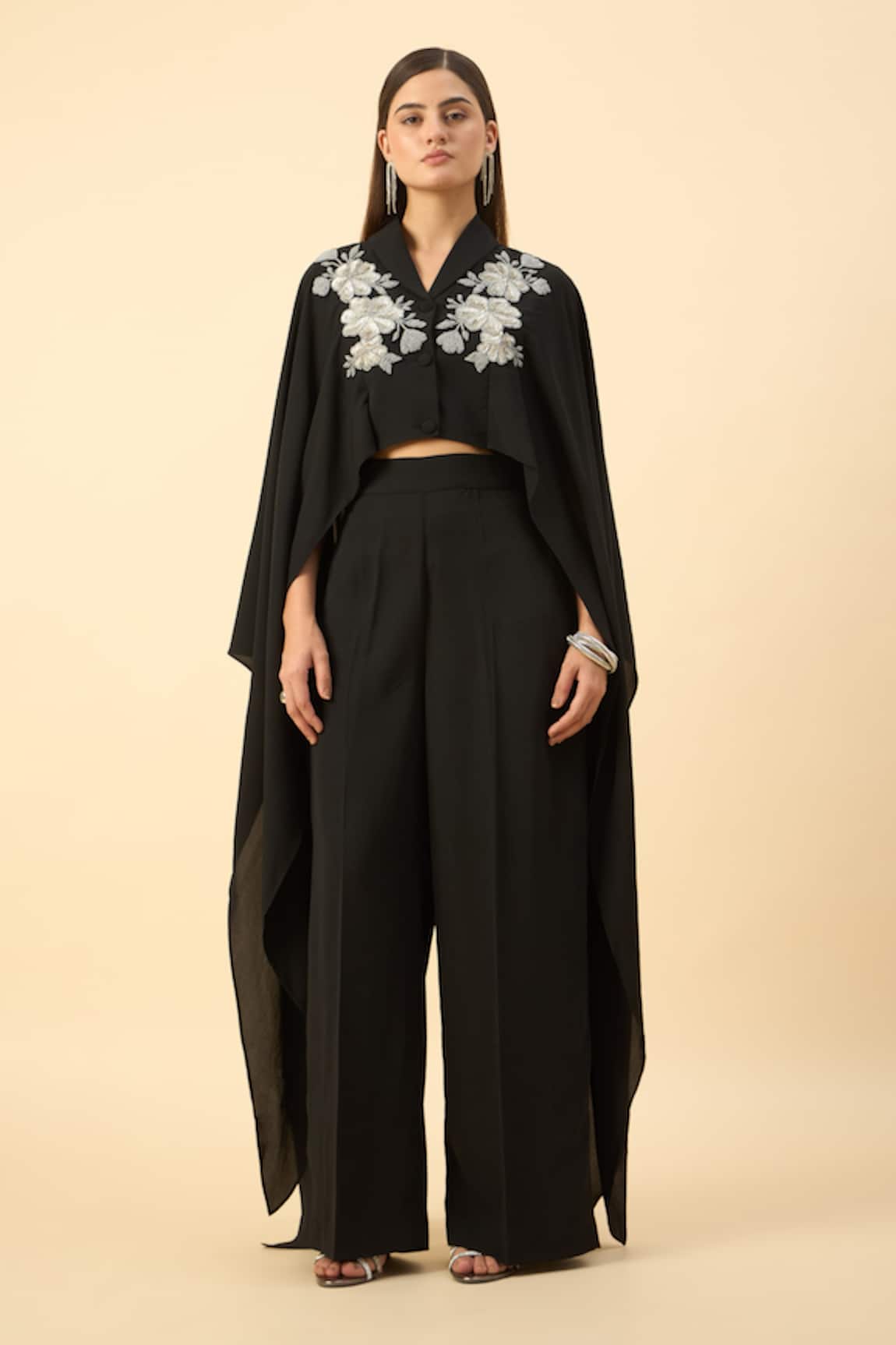 Aakaar Black Designer Crop Top & Flared Pant Set 