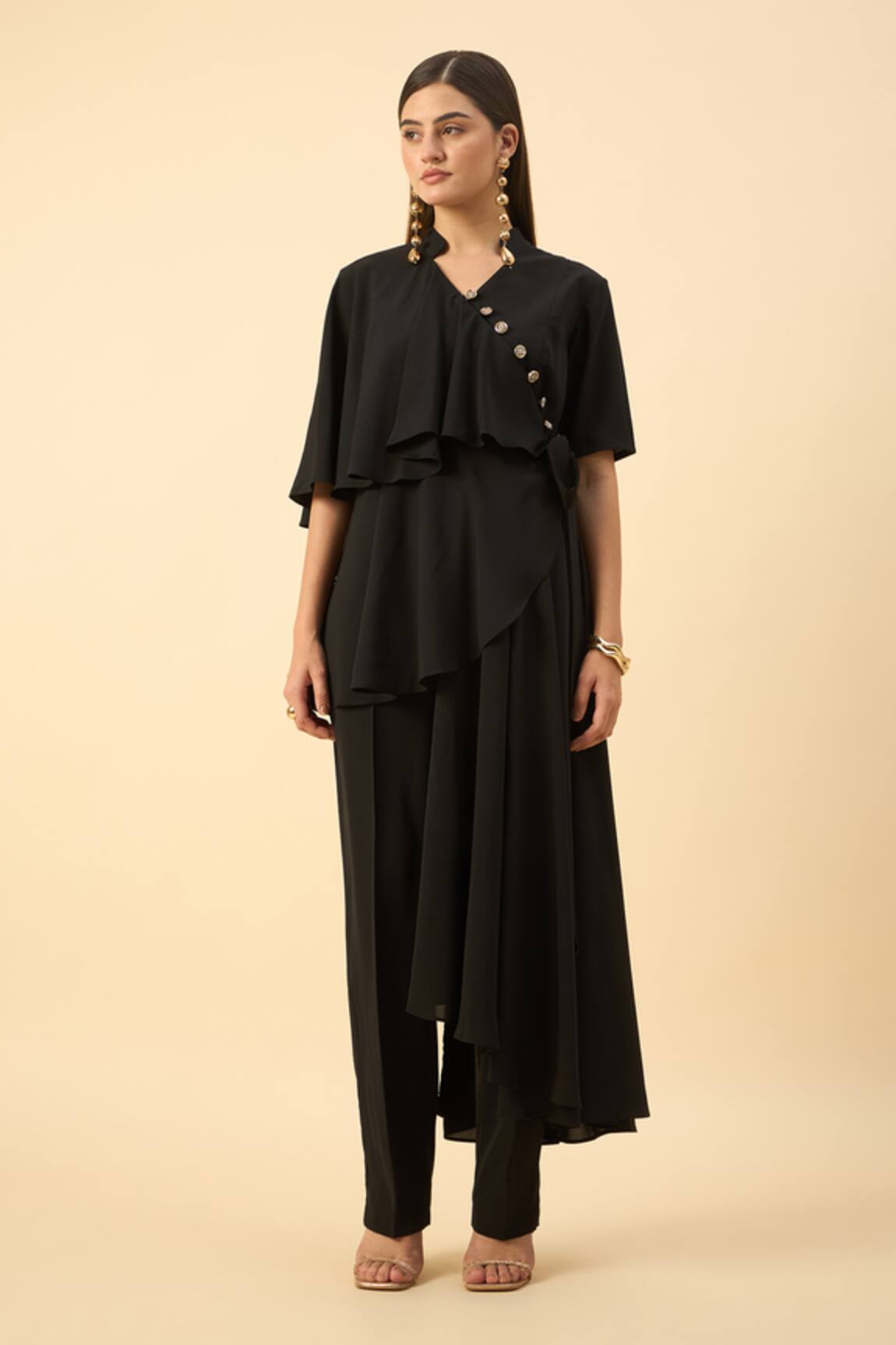 Aakaar Black Draped Tunic & Pant Set 