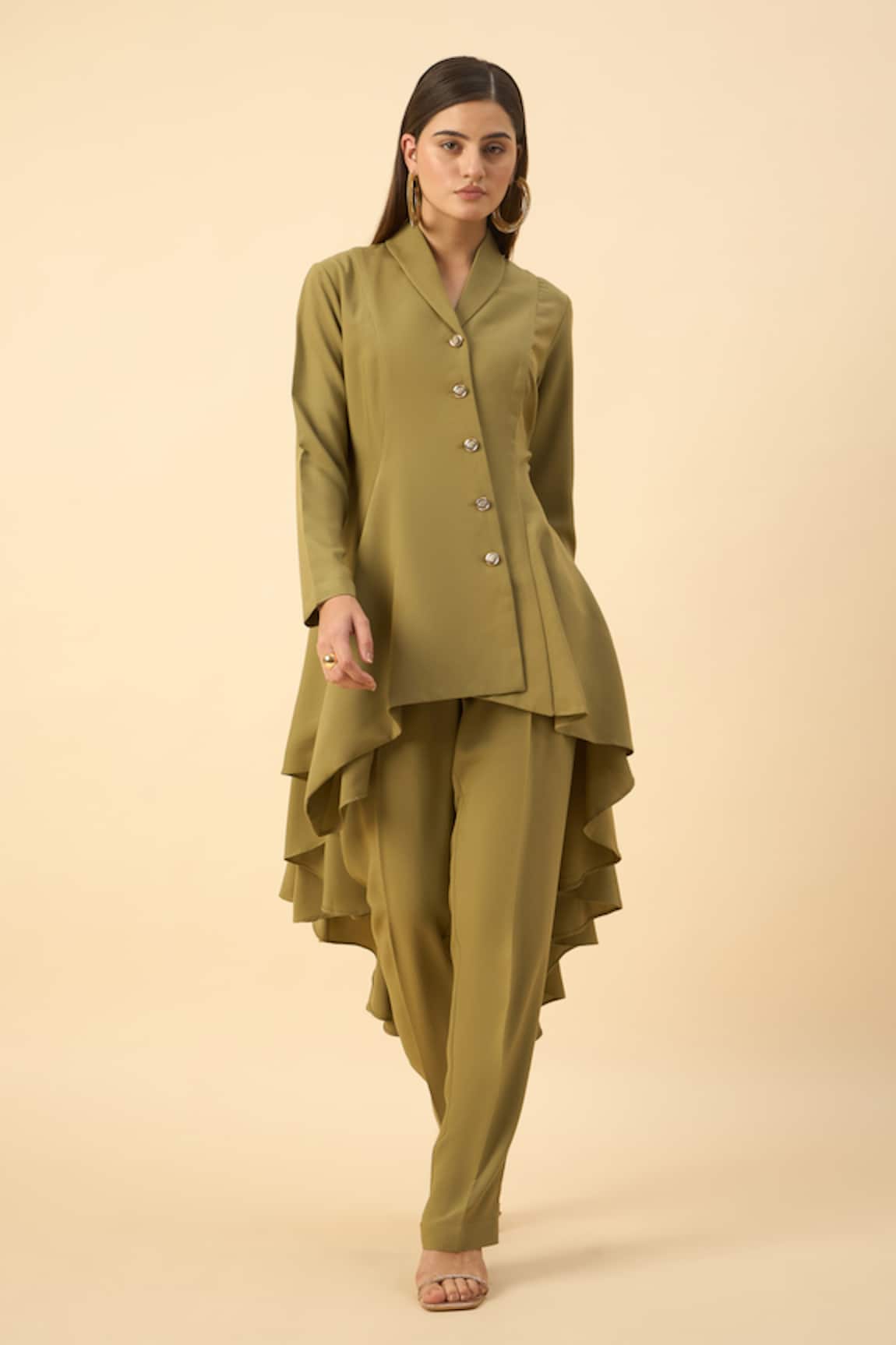 Aakaar Green Moss Crepe Tunic & Pant Set 
