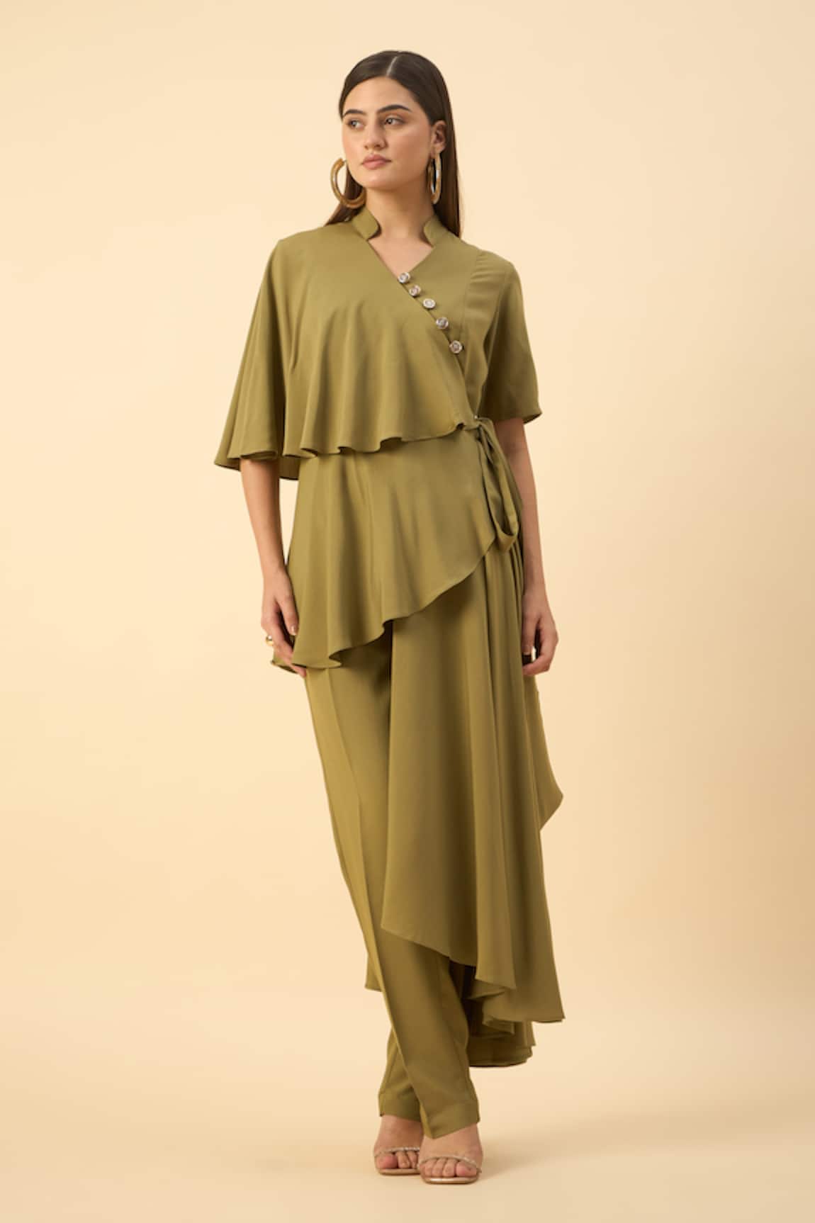 Aakaar Green Draped Tunic & Pant Set 