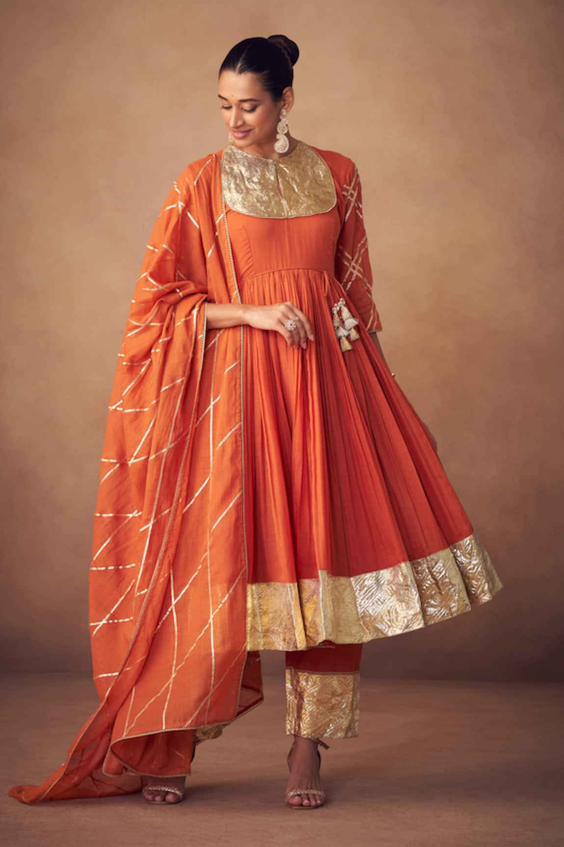 Taavare Embellished Orange Anarkali Set  