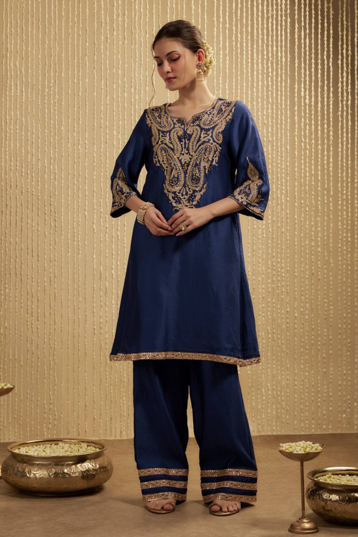 Mehak Murpana Royal Blue Silk Chanderi Kurta Set 