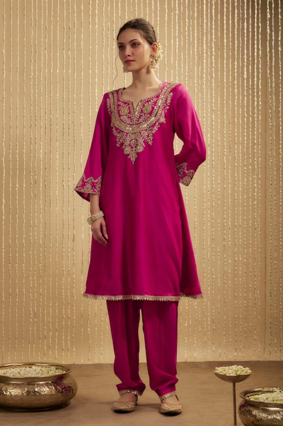 Mehak Murpana Hot Pink Silk Chanderi Kurta Set 