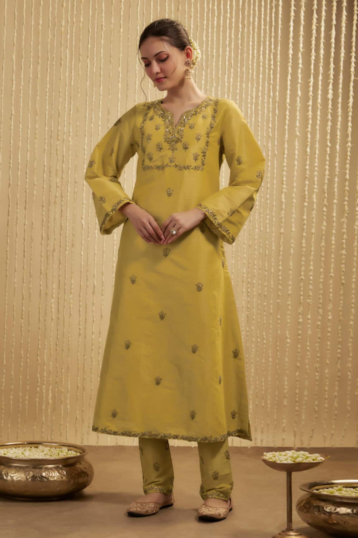 Mehak Murpana Embroidered Yellow Kurta & Pant Set 
