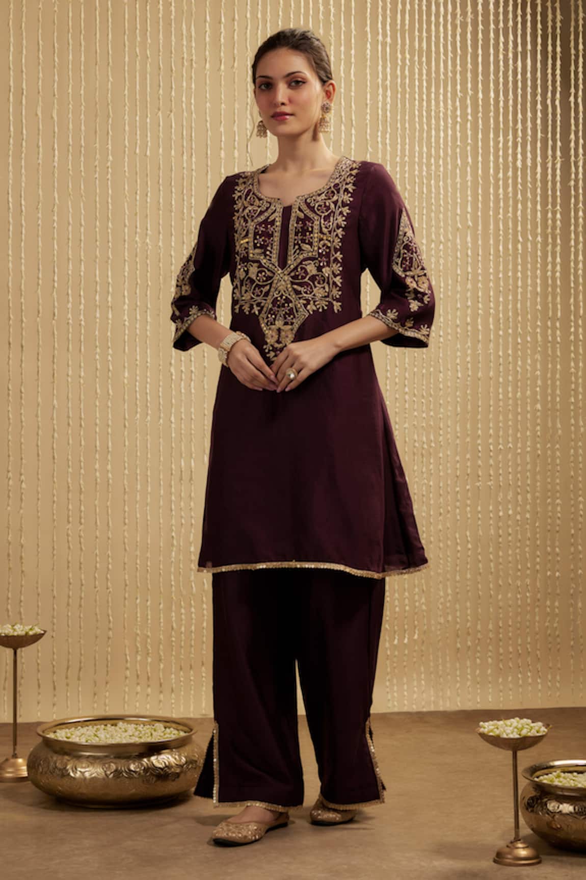 Mehak Murpana Wine Silk Chanderi Kurta Set 