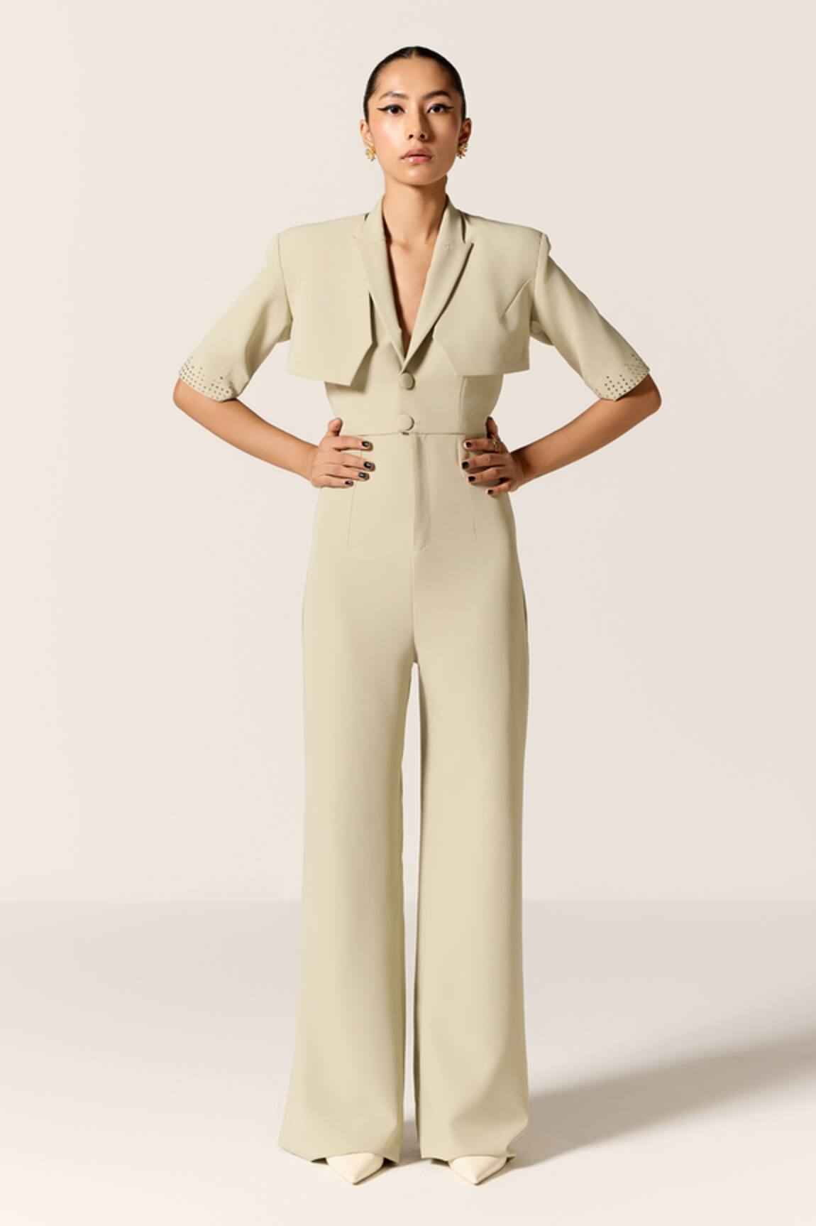 Manika Nanda Beige Aurora Jacket Jumpsuit 