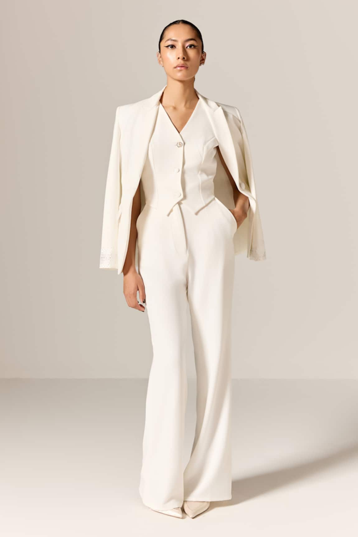 Manika Nanda Ivory Crepe Twill 3 Piece Suit 