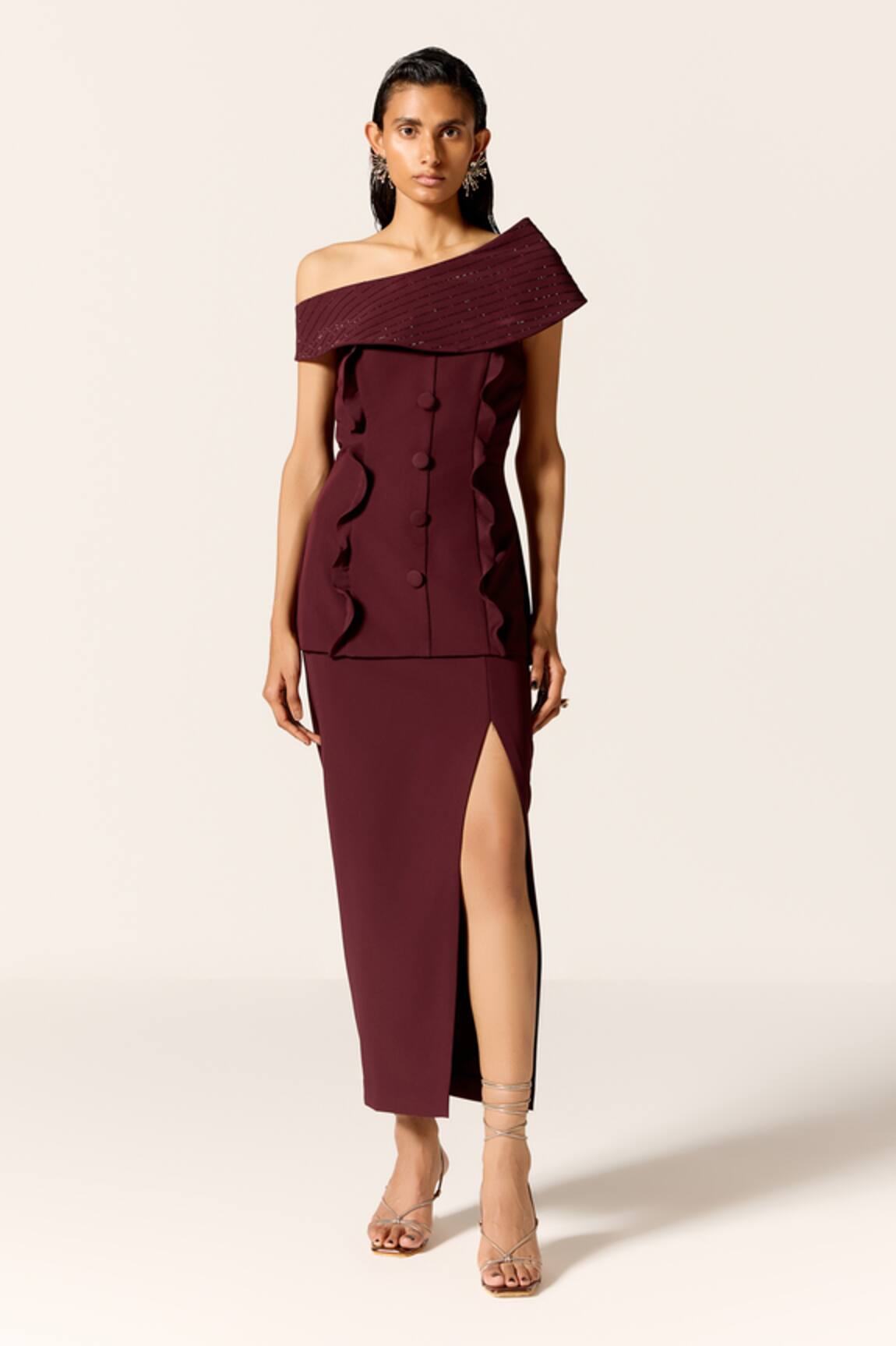 Manika Nanda Maroon Lynx Skirt Set 