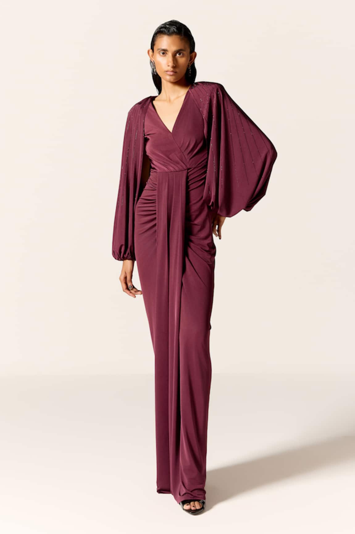 Manika Nanda Maroon Draped Gown 