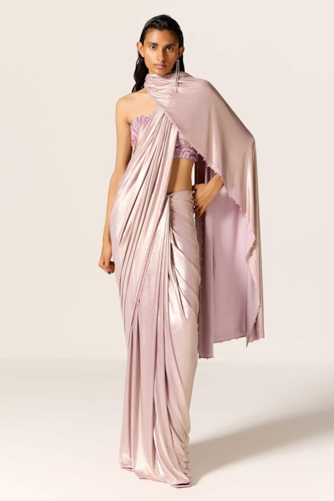 Manika Nanda Lavender Studded Pre-Draped Saree Set 