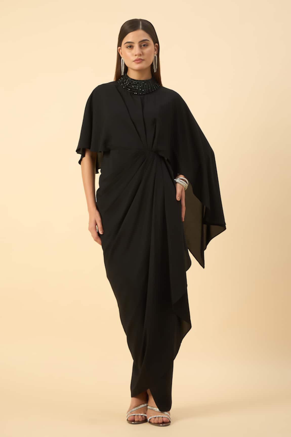 Aakaar Black Draped Maxi Dress 