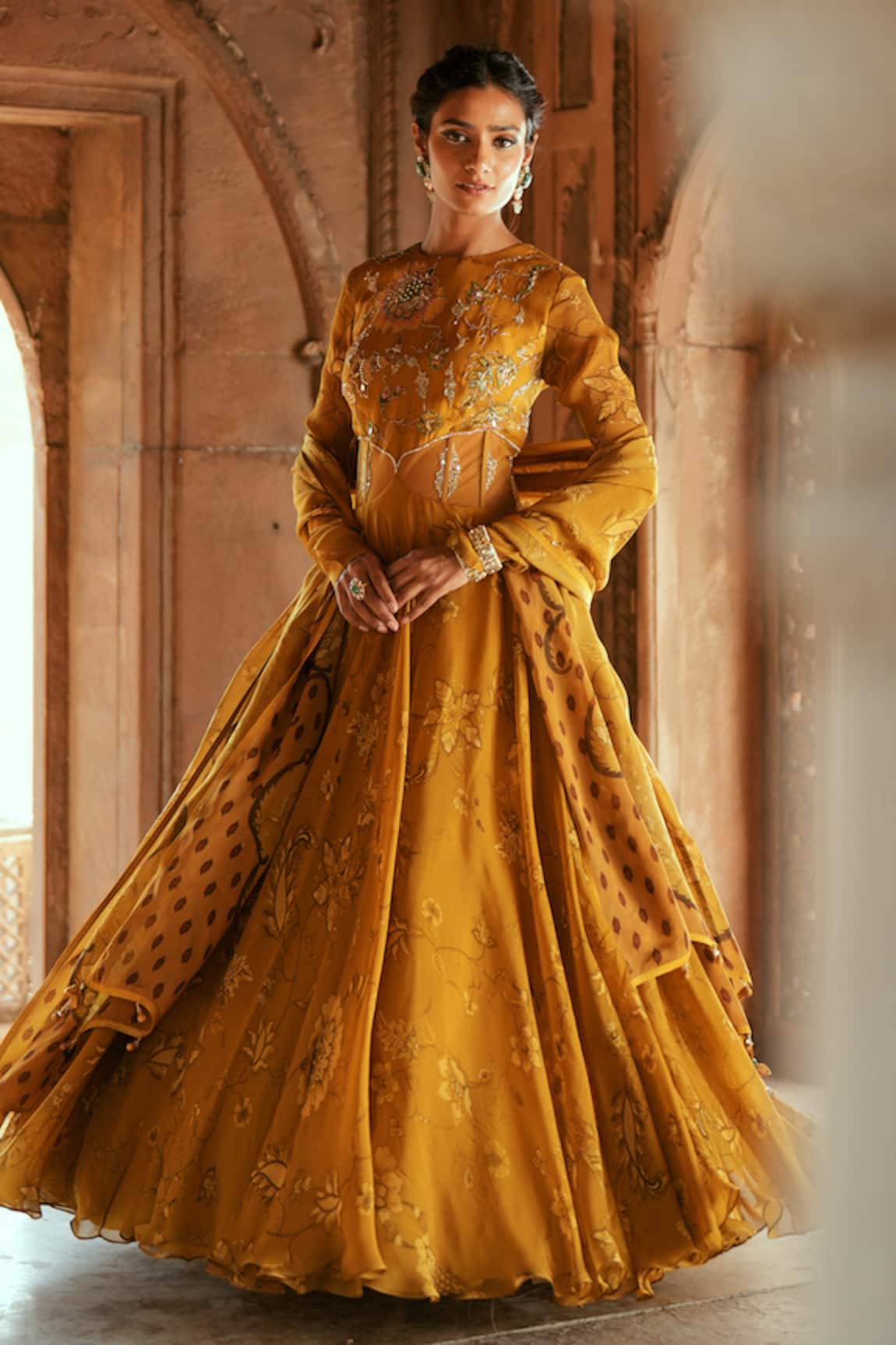Isha Gupta Tayal Gold Embroidered Anarkali Set 