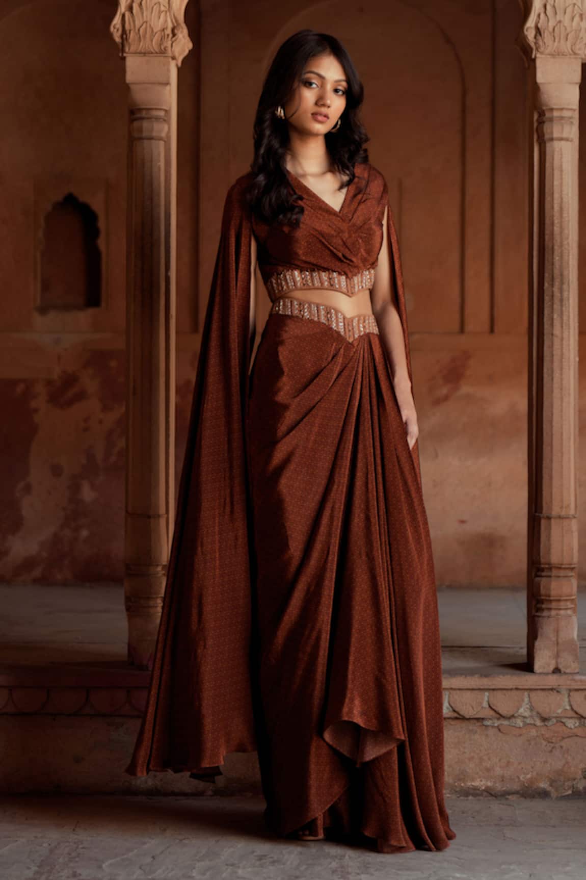 Isha Gupta Tayal Brown Crepe Printed Kurta Set 