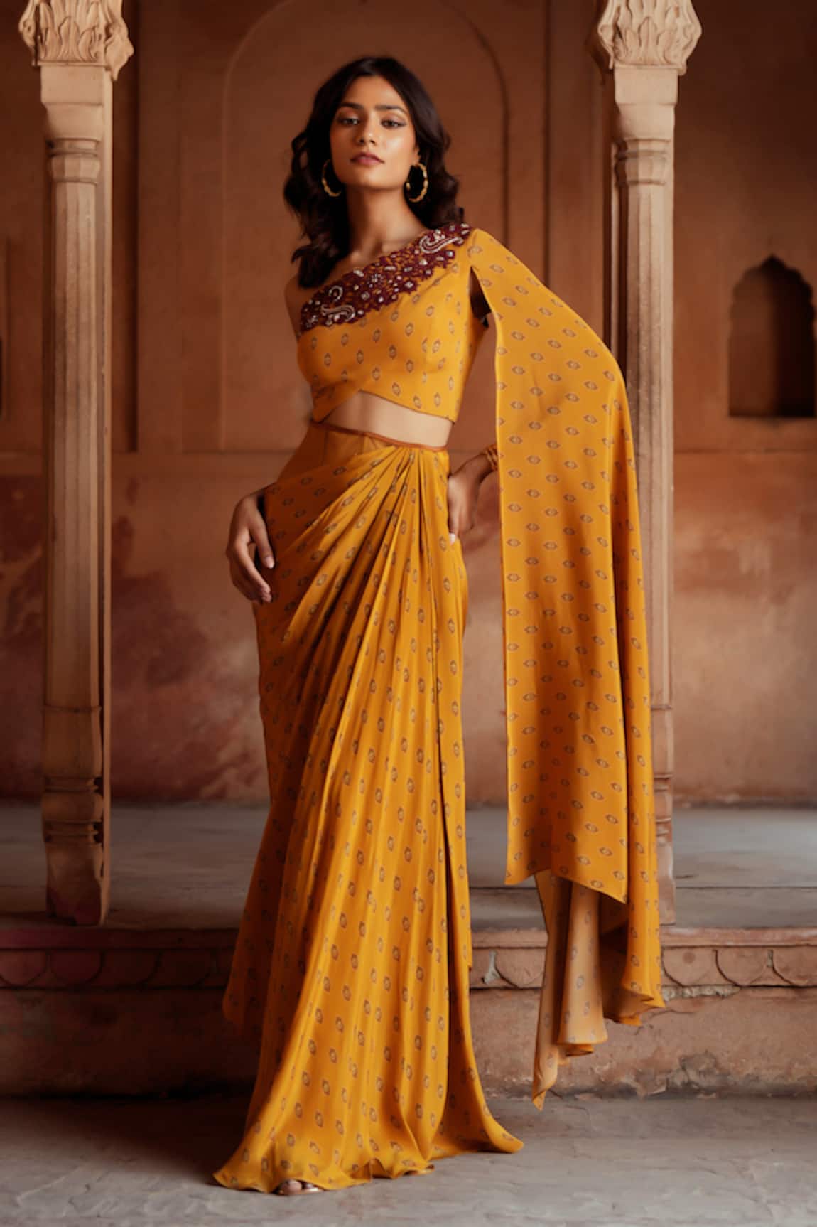 Isha Gupta Tayal Yellow Printed Skirt Set 
