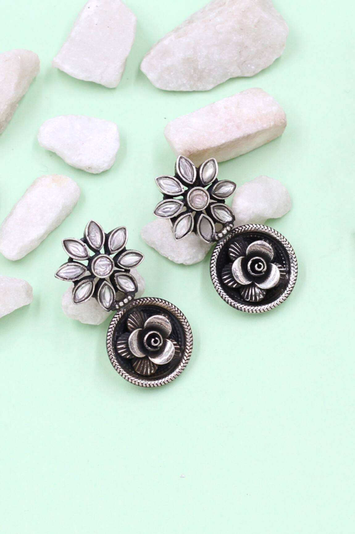 Sangeeta Boochra Kundan Silver Handcrafted Earrings 